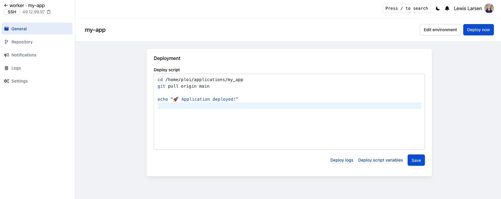 A screenshot of the new application on Ploi