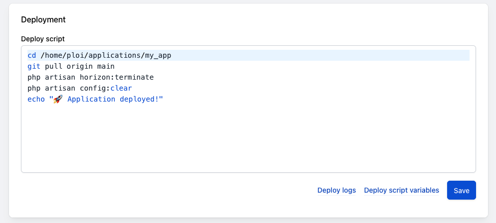 A screenshot of the deployment script